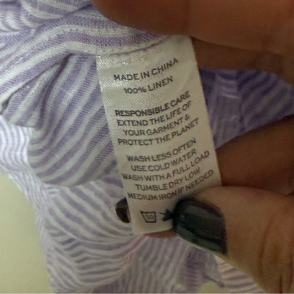 Hill House Athena Nap Dress Linen Lilac Stripe Puff-sleeve Smocked, Med - Picture 7 of 8